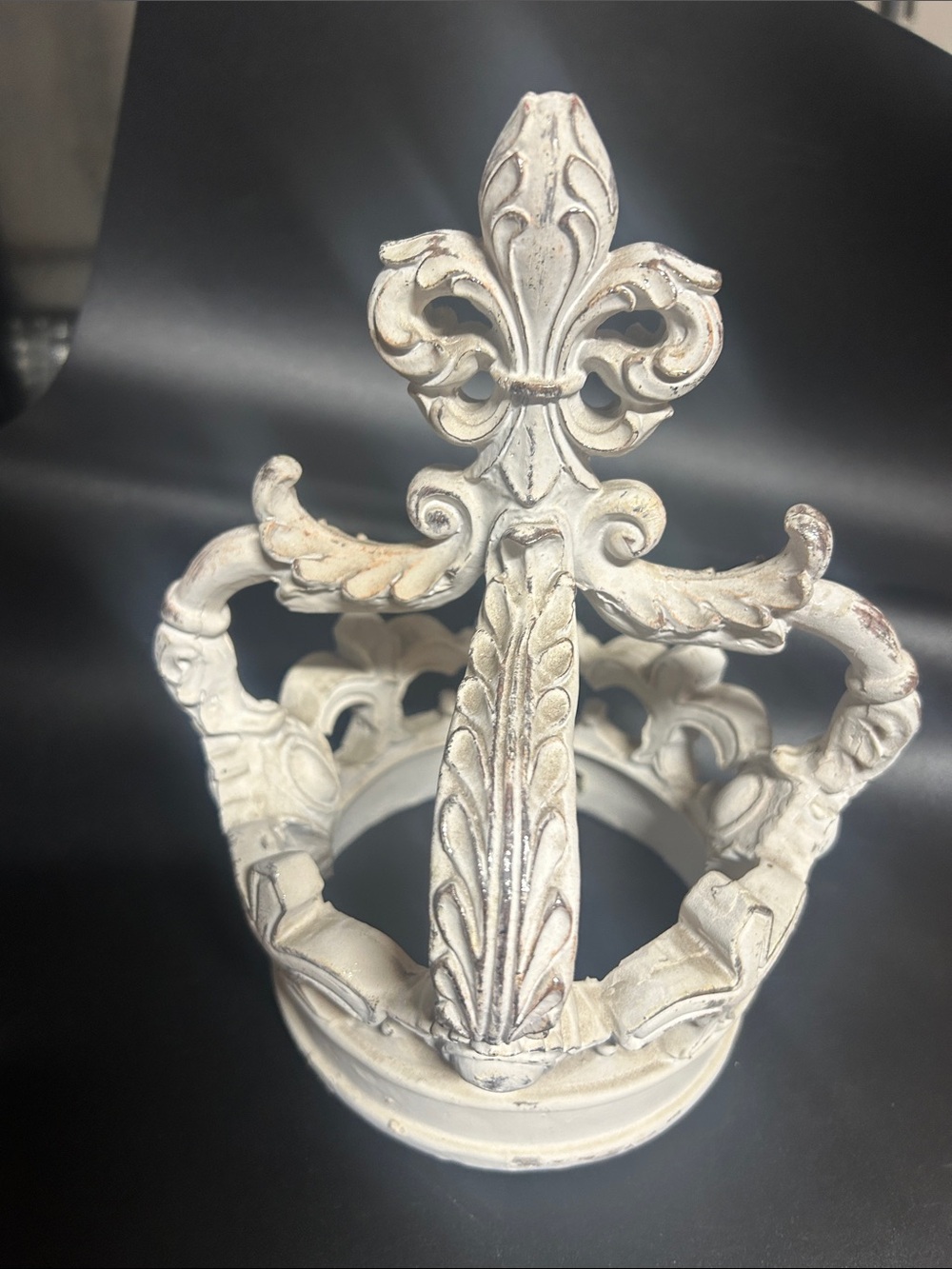 Decorative White Distressed Fleur-de-Lis Crown Accent - Unbranded